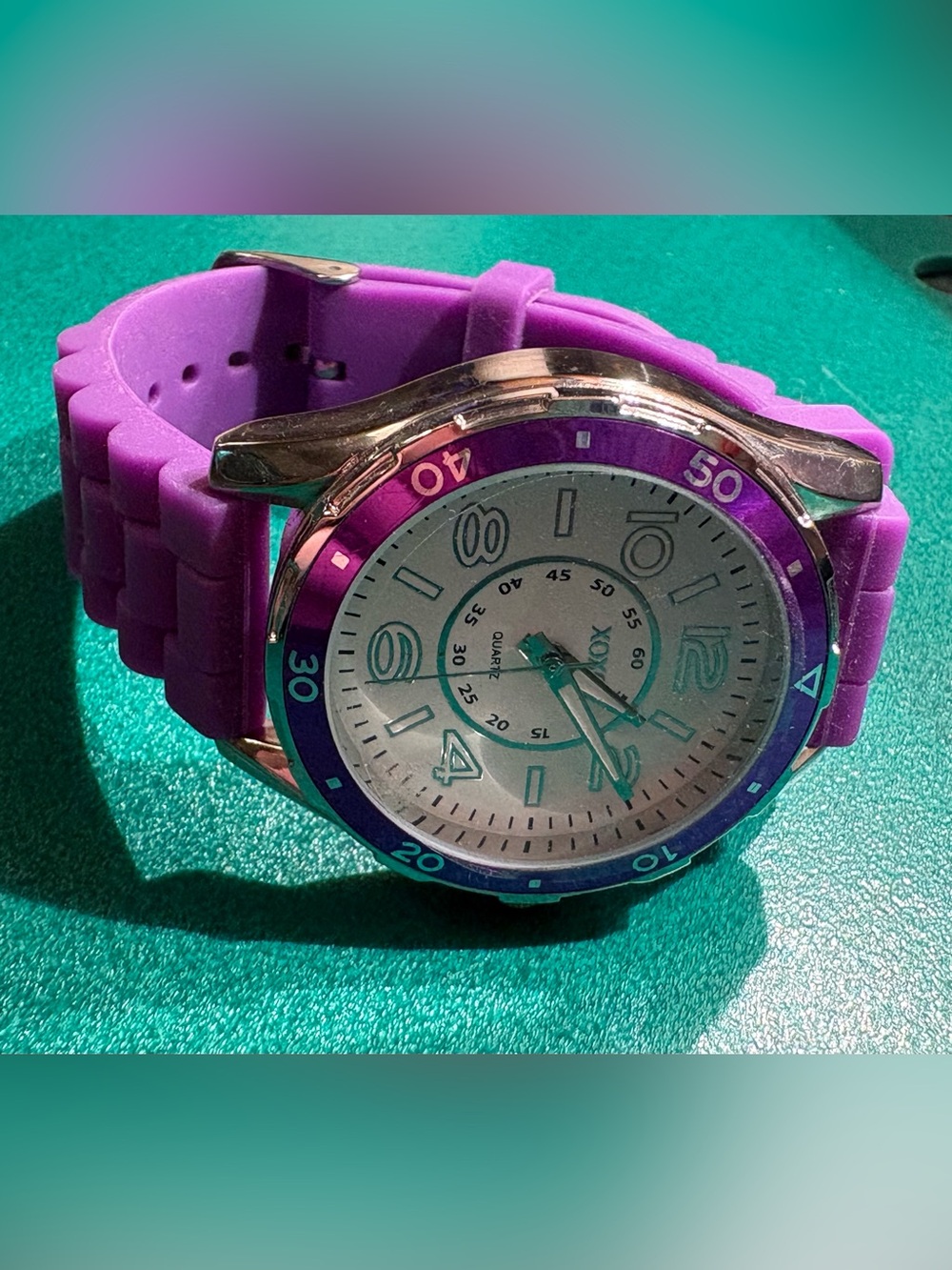 XOXO Accutime Purple Silicone Strap Quartz Watch